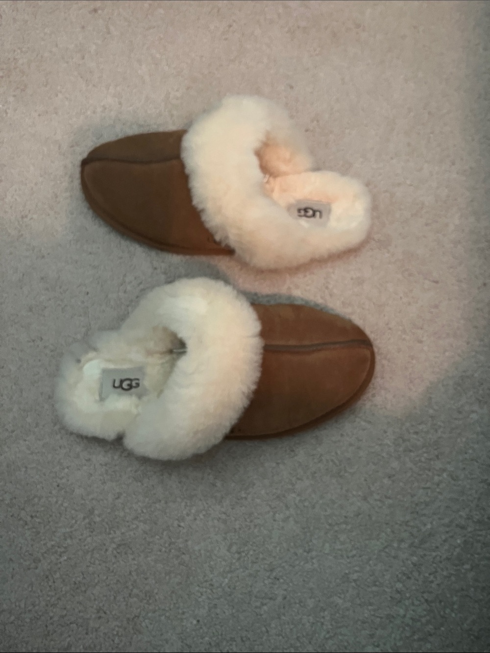 UGG Kids Chestnut Slip-On Slippers with Cream Fur Collar